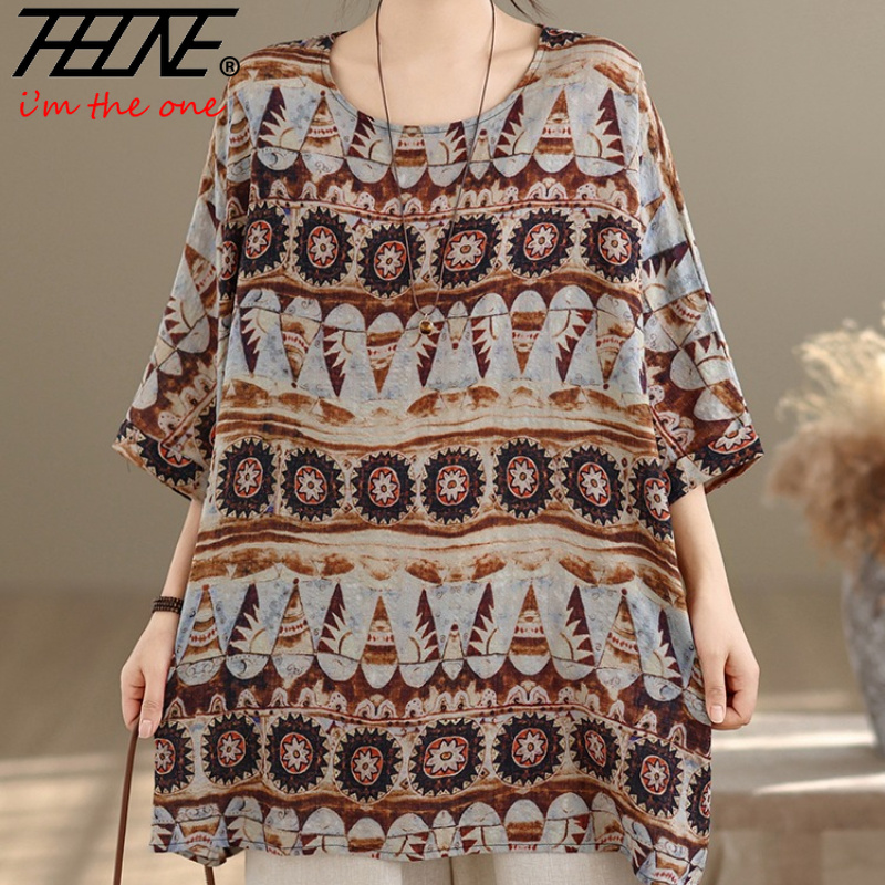Vintage Fashion Jersey - بلوزة نسائية صيفية عصرية بمقاسات كبيرة