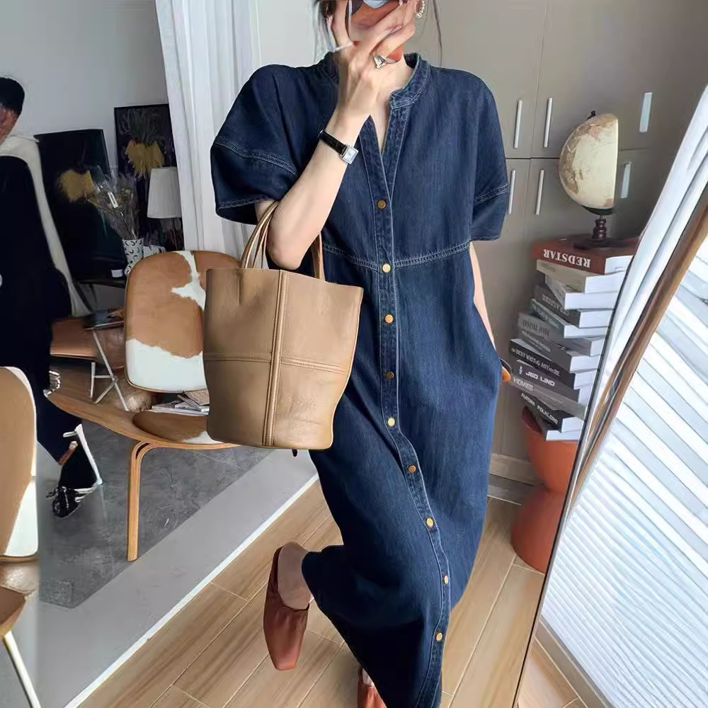 فستان جينز فضفاض جديد بتصميم ف - مراجعة French Vintage Fashion وسعره