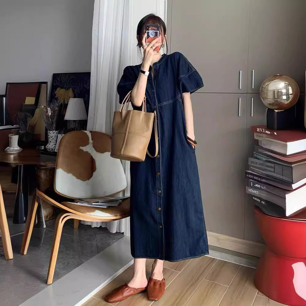 فستان جينز فضفاض جديد بتصميم ف - مراجعة French Vintage Fashion وسعره