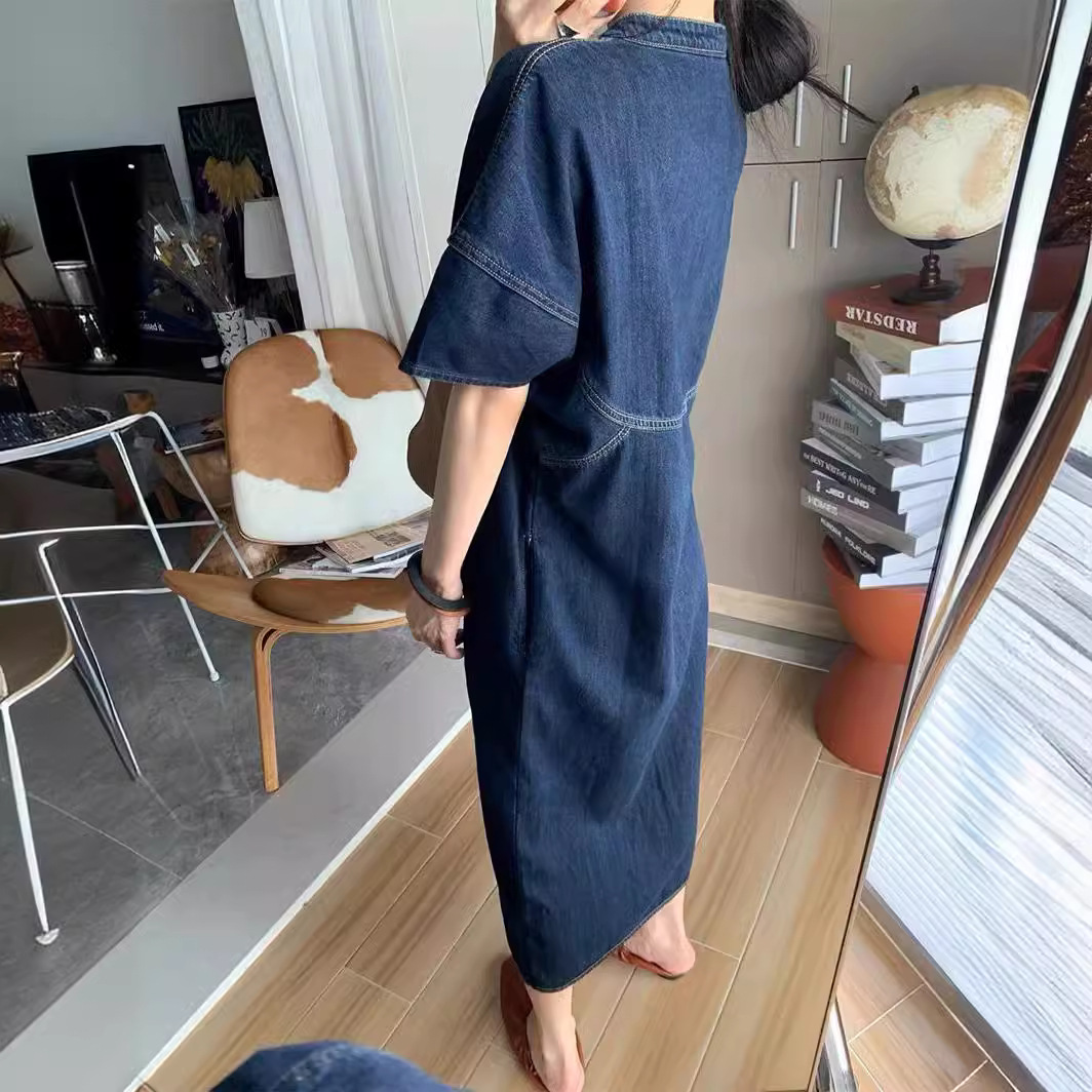 فستان جينز فضفاض جديد بتصميم ف - مراجعة French Vintage Fashion وسعره